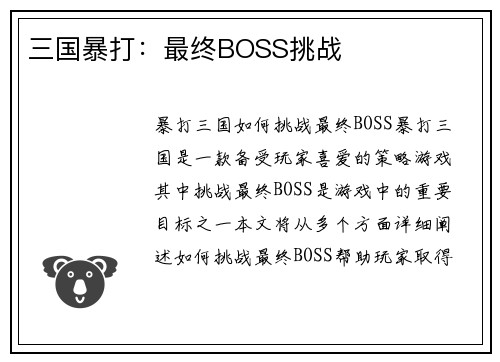三国暴打：最终BOSS挑战