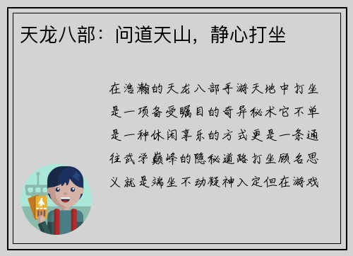 天龙八部：问道天山，静心打坐